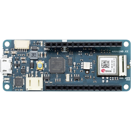 Mikrocontroller-Board mit USB-Anschluss und diversen elektronischen Bauteilen, beschriftet mit 'arduino.cc' und 'u-blox'.